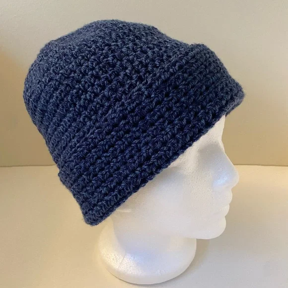 Men's Navy Blue Crochet Beanie - Picture 2 of 5